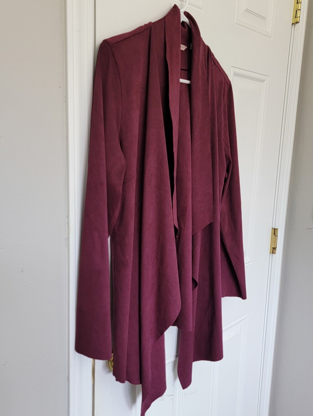 Soft Surroundings Shape Drape Faux Suede Open Cardigan Burgandy Cascading Large - Picture 3 of 8